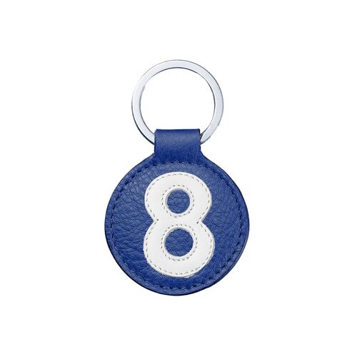 Porte clé mini n° 8 blanc fond bleu cobalt