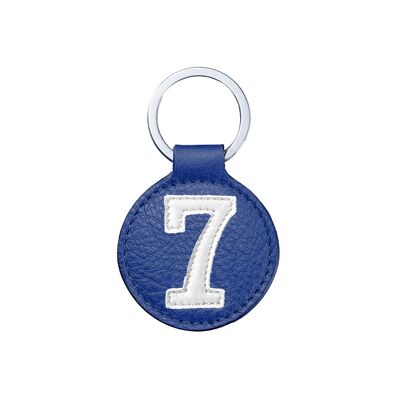 Porte clé mini n°7 blanc fond bleu cobalt