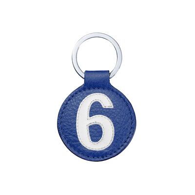 Porte clé mini n° 6 blanc fond bleu cobalt