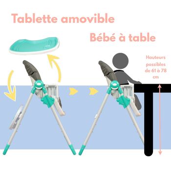 Chaise haute télescopique évolutive pour bébé et enfant 9