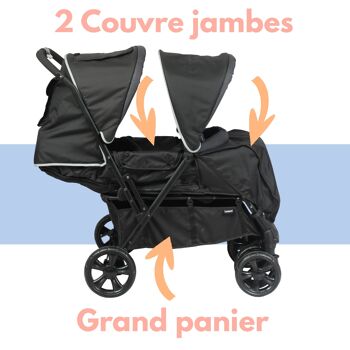 Poussette double pour enfants d'âges rapprochés (habillage pluie inclus) 2