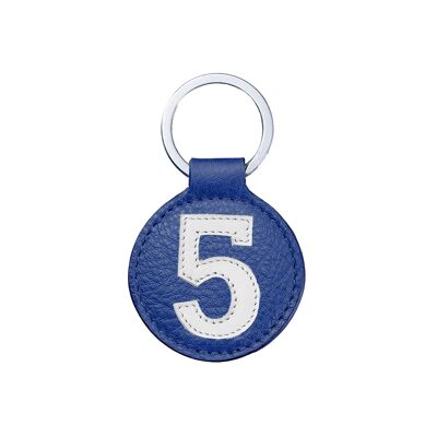 Porte clé mini n° 5 blanc fond bleu cobalt