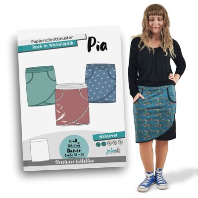 Patrón de costura para falda de punto con efecto cruzado en tamaño Pia. 32-54 | Patrón de costura de papel para mujer con instrucciones de costura.