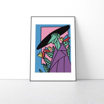 Girl with hat and Strelizia flower pop art print