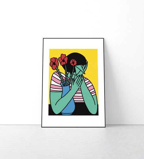 Girl with vase and poppies pop art print