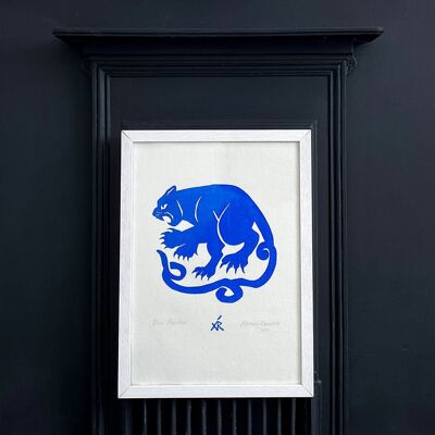 Serigrafia pantera blu, stampa originale A3