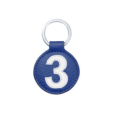 Porte clé mini n° 3 blanc fond bleu cobalt