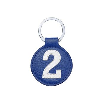 Porte clé mini n° 2 blanc fond bleu cobalt