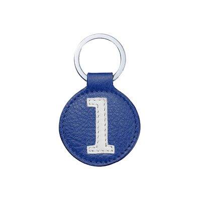 Porte clé mini n° 1 blanc fond bleu cobalt
