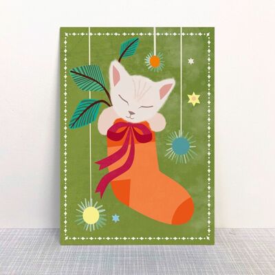 Postcard kitten in stocking