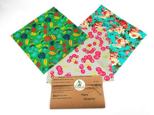 Beeswax wraps food wraps - Set of 3 random colours