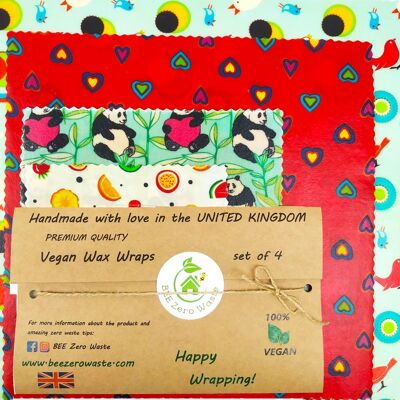 Vegane Wachs-Lebensmittelverpackungen - Set mit 4 zufälligen Farben