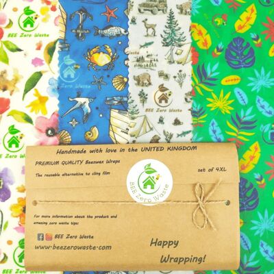 Beeswax food storage wraps - Set of 4 XL - random colours