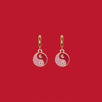 Boucles d'oreilles créoles YIN YANG (rouge et rose) 1
