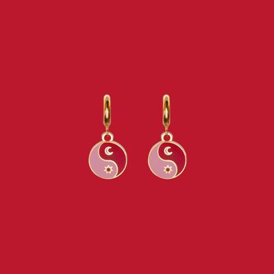Boucles d'oreilles créoles YIN YANG (rouge et rose)
