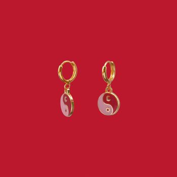 Boucles d'oreilles créoles YIN YANG (rouge et rose) 5