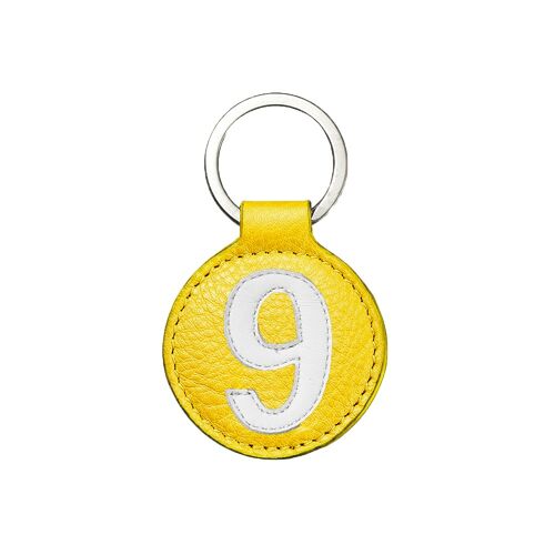 Porte clé mini n°9 blanc fond jaune