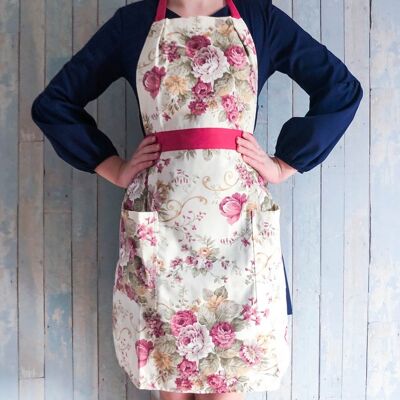 Festive Rose print full apron for women, floral apron with pockets.
