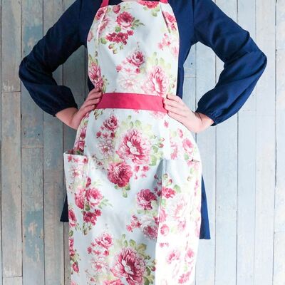Rose on blue print full apron for women, floral apron, woman apron with pockets.