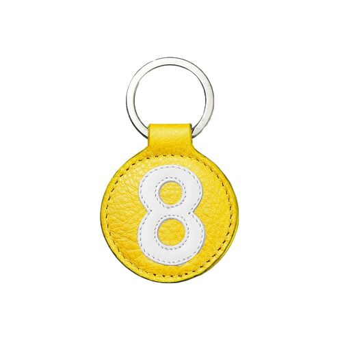 Porte clé mini n°8 blanc fond jaune