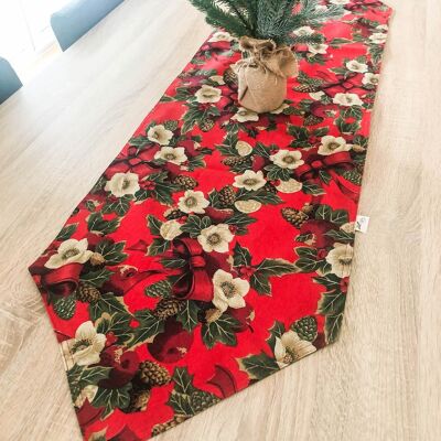 Christmas table runner. Handmade table runner with Christmas floral patterns.