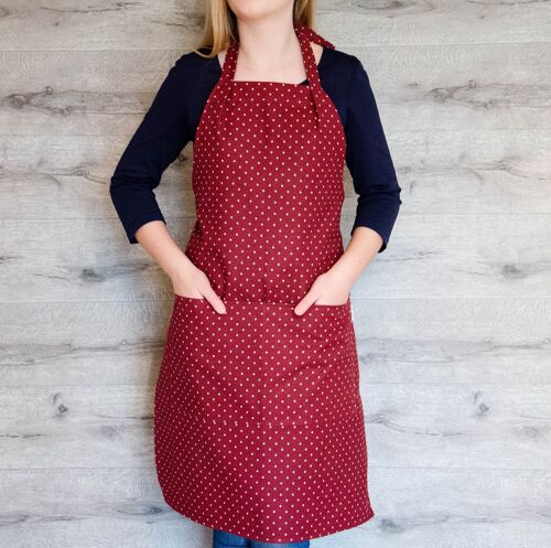 Red dot apron, full kitchen apron for women with pockets, red polka dots apron