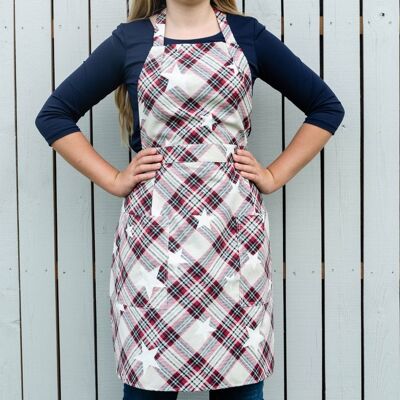 Christmas apron for woman with pockets and stars patterns. Christmas gift for mom. Festive Christmas kitchen apron.