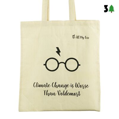 Organic Cotton Tote Bag - "Climate Change is Worse than Voldemort"