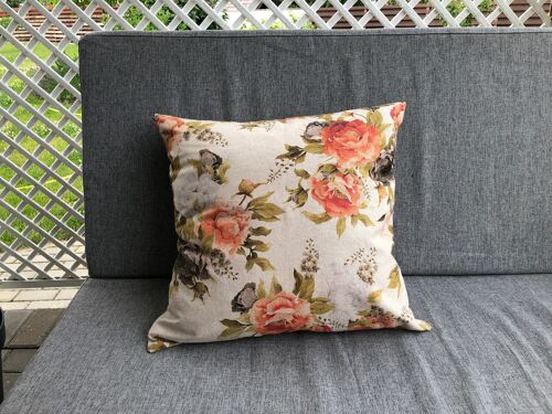 Farmhouse floral throw pillow cover for indoor and outdoor use. Home decor pillow. Orange peonies decorative pillow