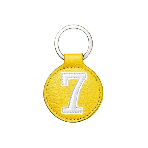 Porte clé mini n°7 blanc fond jaune