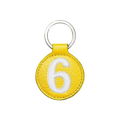 Porte clé mini n°6 blanc fond jaune