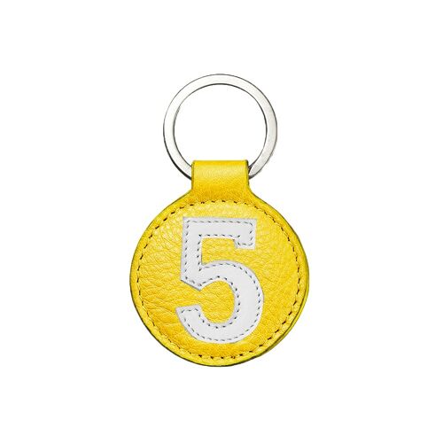 Porte clé mini n°5 blanc fond jaune