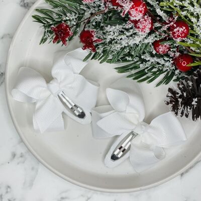 Christmas - Bow Snap Clips White