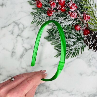 Christmas - Looped Satin Headband - Green