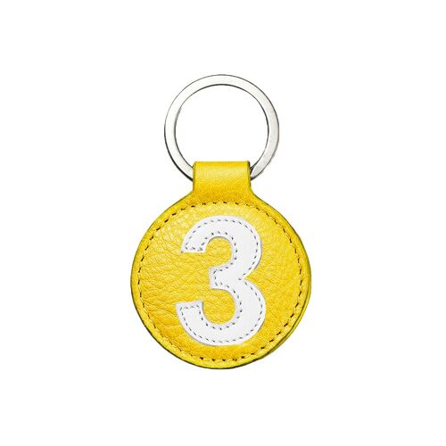 Porte clé mini n°3 blanc fond jaune