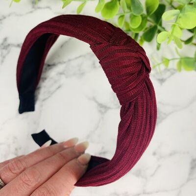 Autumn - Ribbed Knotted Headbands - Burgundy