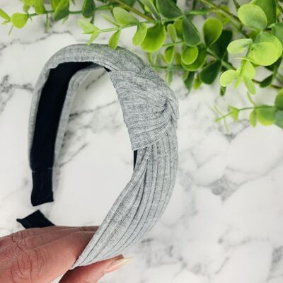 Autumn - Ribbed Knotted Headbands - Light Grey