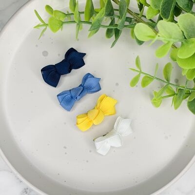 Barrettes - 1.75” 4 Pack Ribbon Bow Blue & Yellow