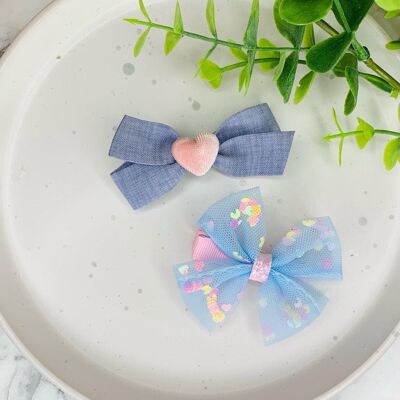 Bow Set -  2.5" Hearts Bow Set Blue