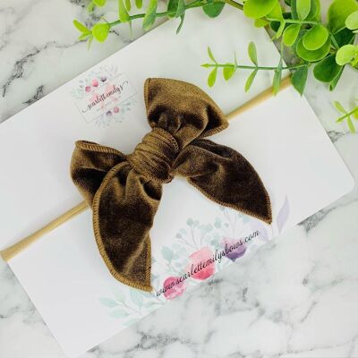 Baby - Velvet Large Bow Baby Band Tan