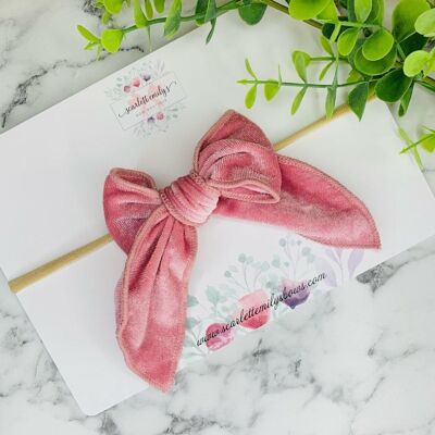 Baby - Velvet Large Bow Baby Band Pink