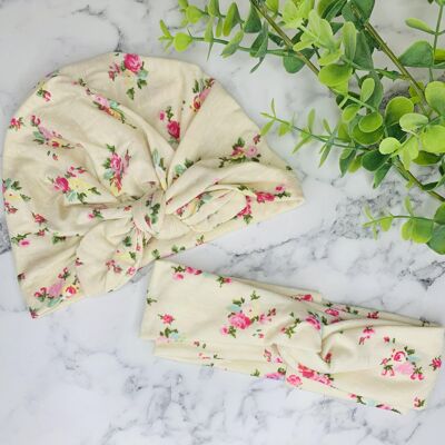 Baby - Mama & Mini Floral Turban Set Cream