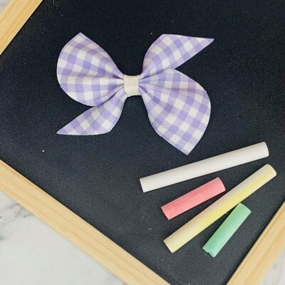 School - 3.5" Gingham Pinwheel Bow Lilac