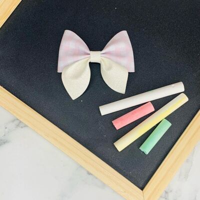 School - 3.5" Gingham Pinch Bow Pink