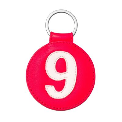 Schlüsselring Nr. 9 weiß mit rotem Hintergrund
