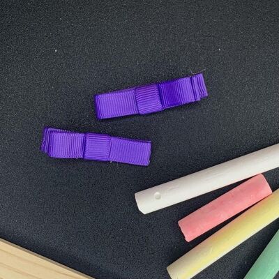School - Ribbon Bow Barrettes Purple