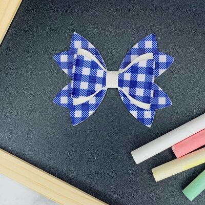 School - 3.5" Gingham Lily Bow Navy
