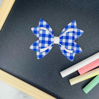 School - 3.5" Gingham Lily Bow Royal Blue