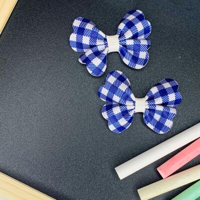 School - 2.5" Gingham Pixie Pinch Bows Navy (Piggies)