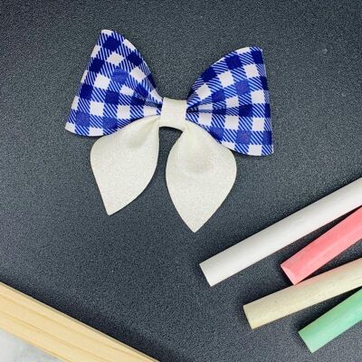 School - 3.5" Gingham Pinch Bow Navy